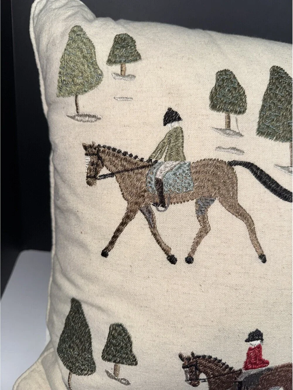 Retreat by Secret Celebrity Embroidered Horse Equestrian Decorative Pillow Beige